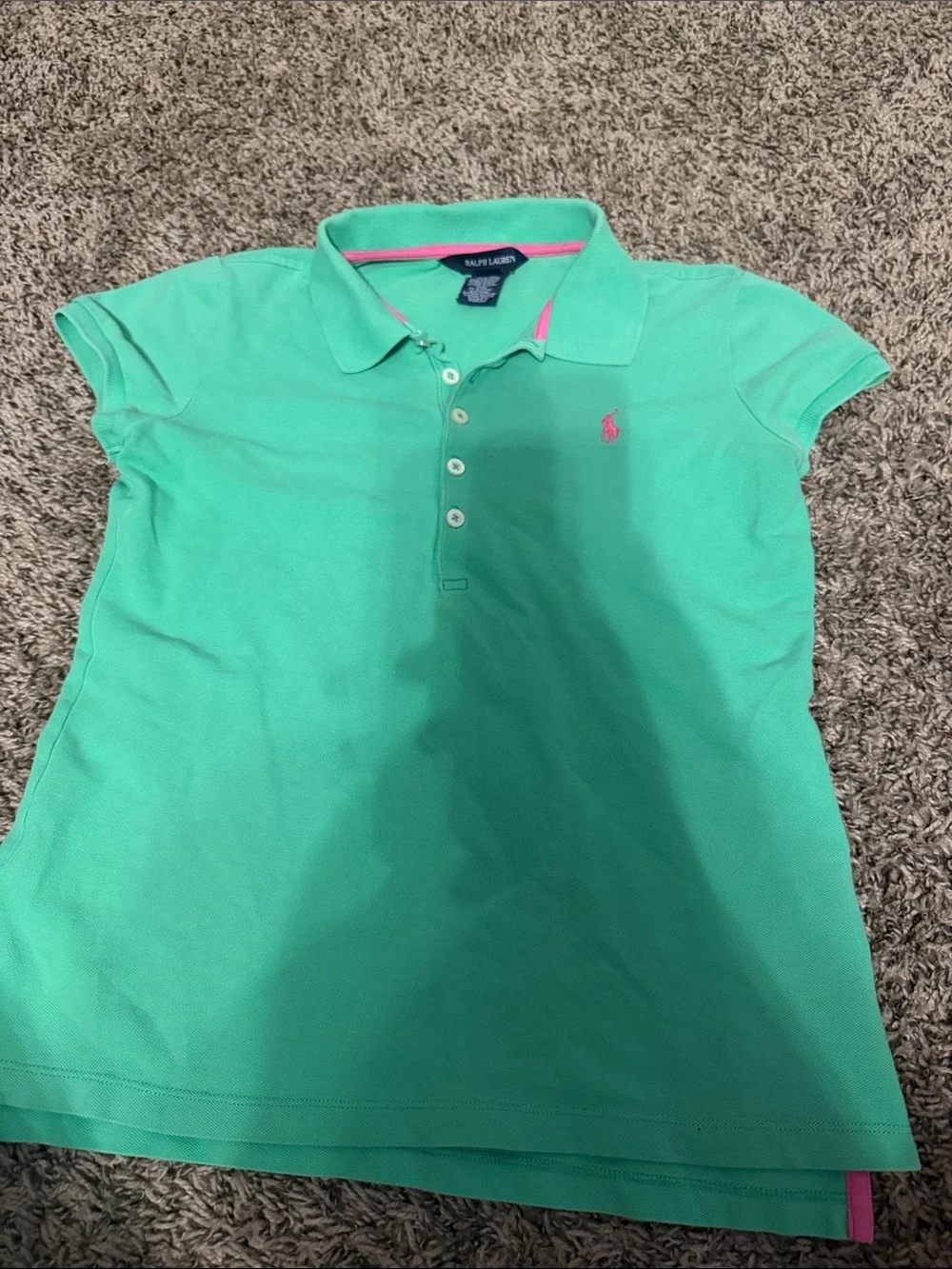 Ralph Lauren Girls' Mint Polo with Pink Logo Trim